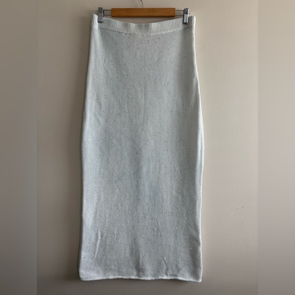 Zara cotton Maxi Skirt light blue sequin sz L - Picture 2 of 13